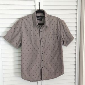 WESTY Shirt, Size L, Buttondown Casual Short Sleeve, Palm Trees, Gray, Cotton